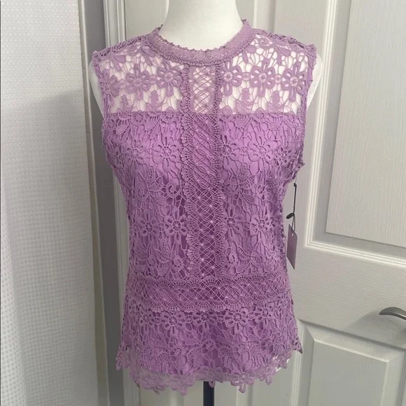 Laundry By Shelli Segal Purple Lace Sleeveless Blouse. Fitted Sz S - Picture 1 of 10